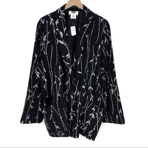 Modern Woman Black Blazer 22W 24W Leaf Print Button Front Minimalist Vtg 90s‎
